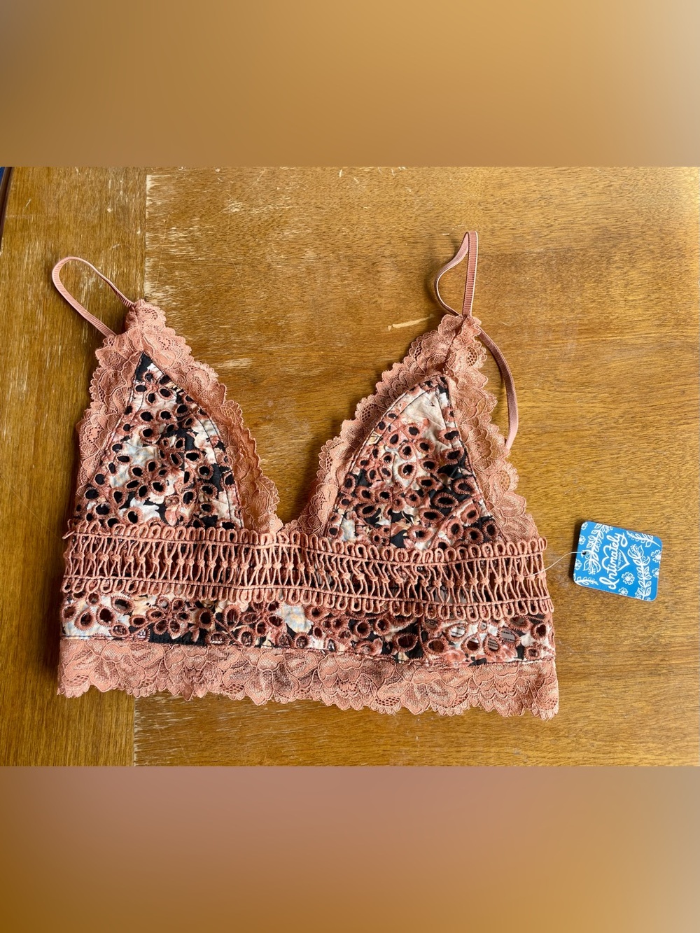 Free People Rose Dust Velvet Lace Bralette